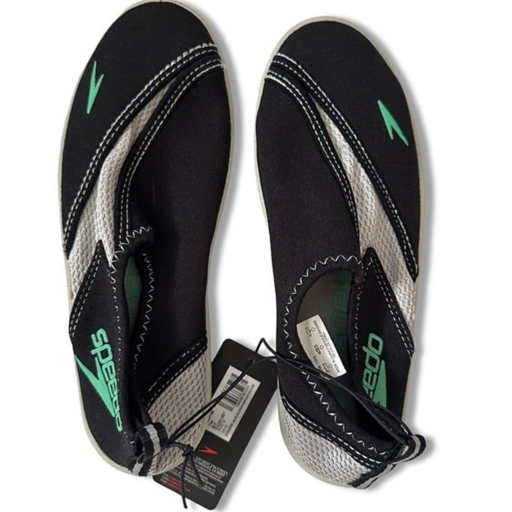 New Speedo Surf Walking Water Shoes Womens Size 6 Black Grey Green Slip On Aqua